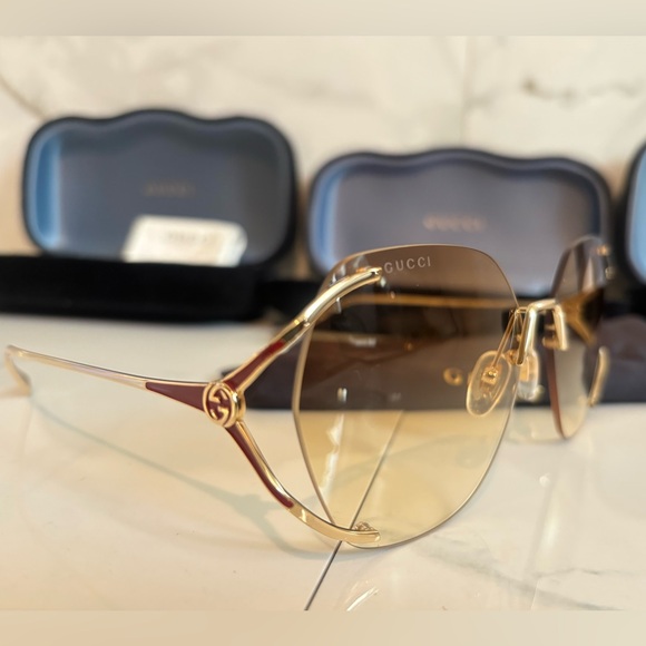 Gucci 💅 Brown Gradient Gold GG Lens 59 15 130 Women's Sunglasses GG0651S 005 NEW - Picture 3 of 16